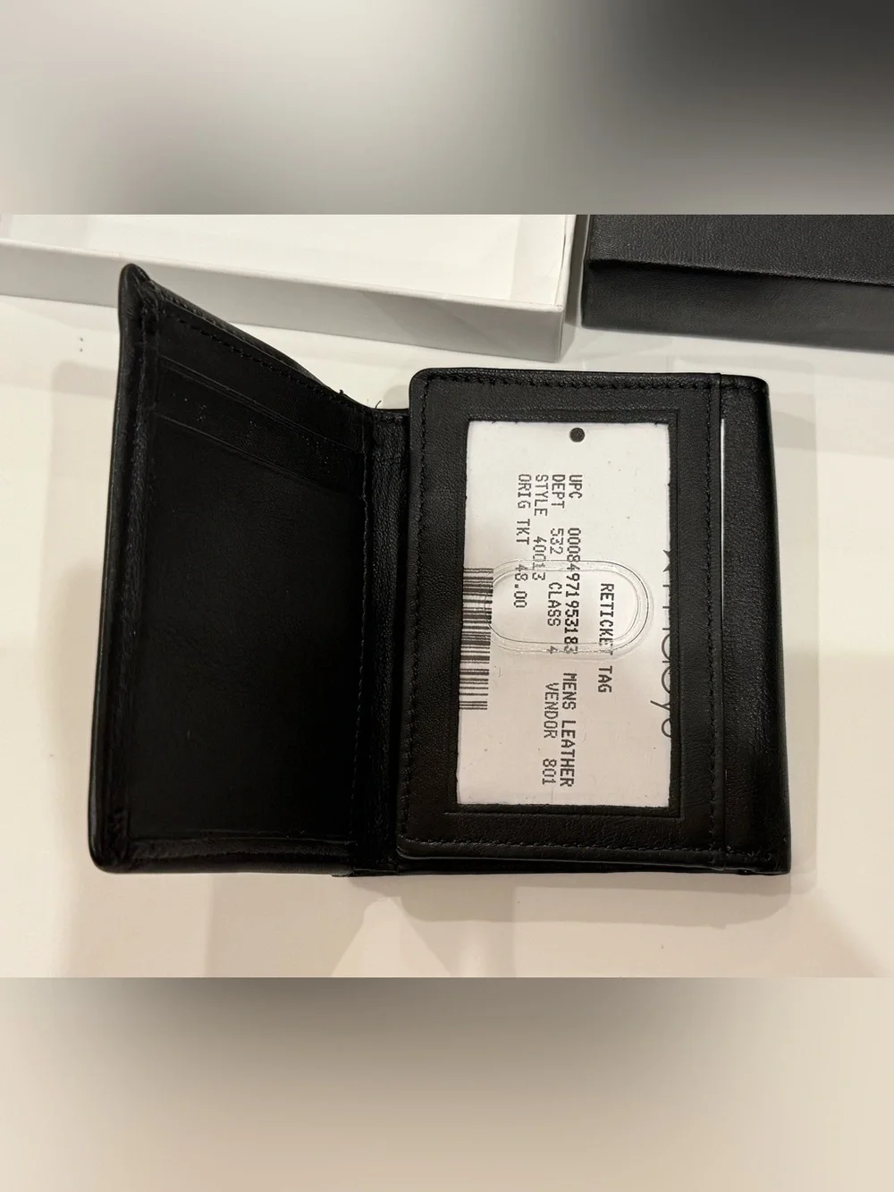 Perry Ellis Black Leather Slim Trifold Wallet with Gift Box